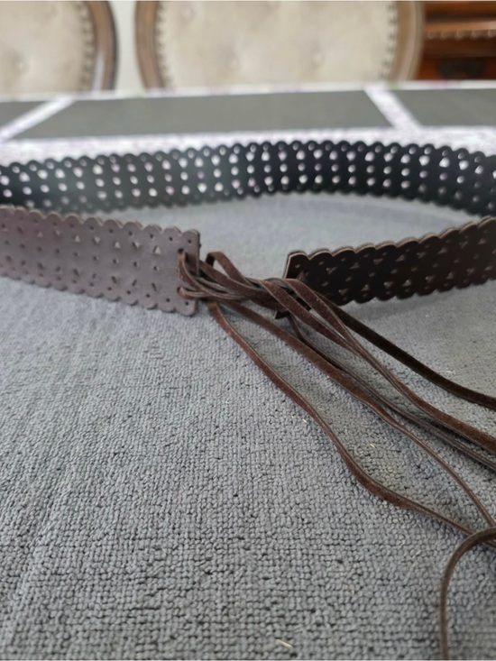 Accessories - Brown Scalloped Eyelet Tie-Waist Belt